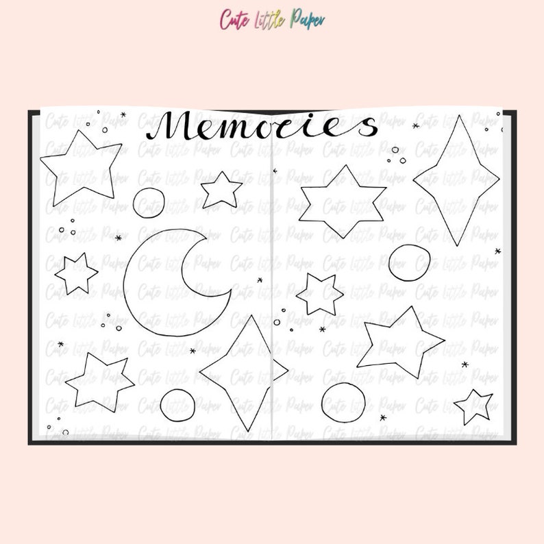 BuJo Monthly Spread Pages. Printable Bullet Journal Templates. January Bullet Journal Stars Theme. image 9