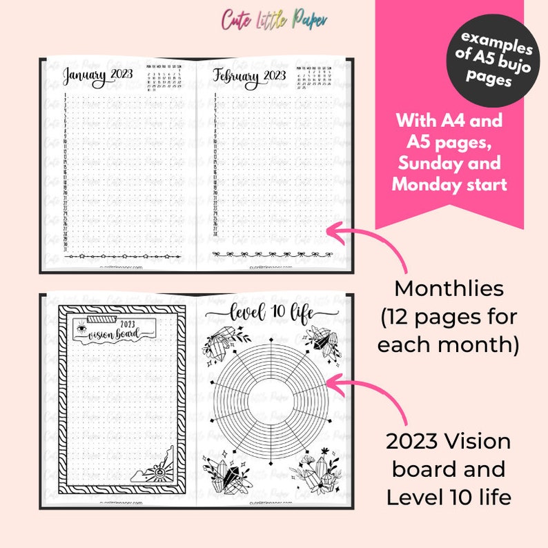 2023 Bullet Journal Template 40 Pages Printable PDF A4 Etsy