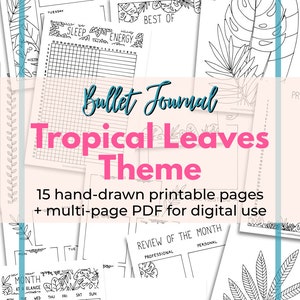 Bullet Journal Tropical Leaves Templates. Printable Bullet Journal Pages. BuJo Monthly Theme Spreads Set. BuJo Kit Digital & Printable. image 10