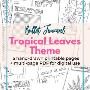 Bullet Journal Tropical Leaves Templates. Printable Bullet - Etsy