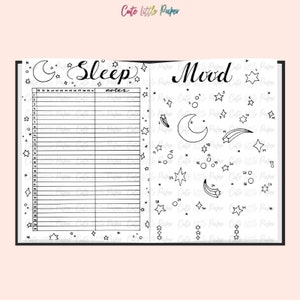 BuJo Monthly Spread Pages. Printable Bullet Journal Templates. January Bullet Journal Stars Theme. image 4
