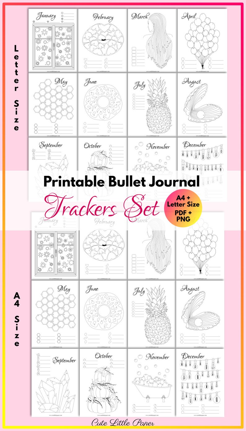 Bullet Journal Trackers Bundle Printable BuJo Inserts Set | Etsy
