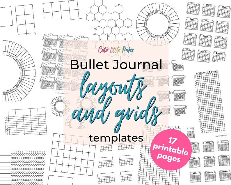 Printable Bullet Journal Templates. Blank BuJo Layouts And Grid Pages Set. Monthly & Yearly Tracker Pages Easy To Customize And Decorate. image 1
