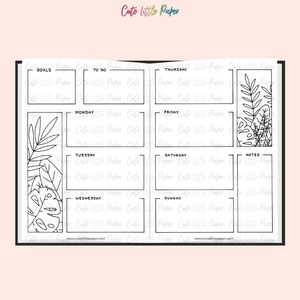 Bullet Journal Tropical Leaves Templates. Printable Bullet Journal Pages. BuJo Monthly Theme Spreads Set. BuJo Kit Digital & Printable. image 7