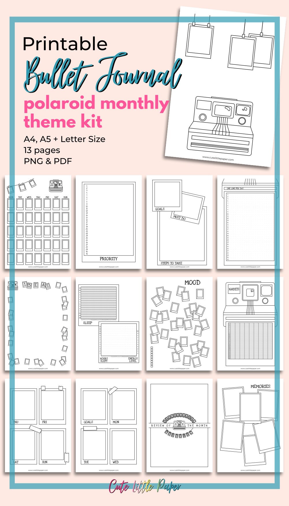 Bullet Journal Polaroid Theme Monthly Set. Printable Bullet - Etsy