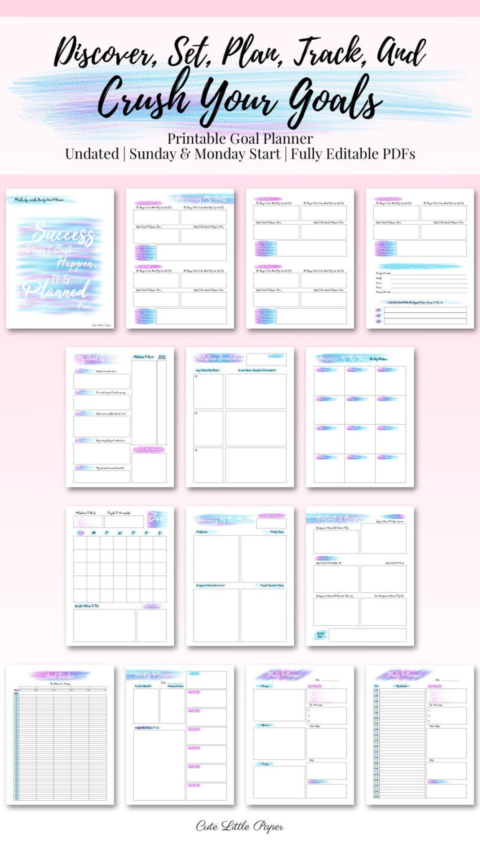 Goal Planner Printable Template Fully Editable Monthly Goal Planner - Etsy