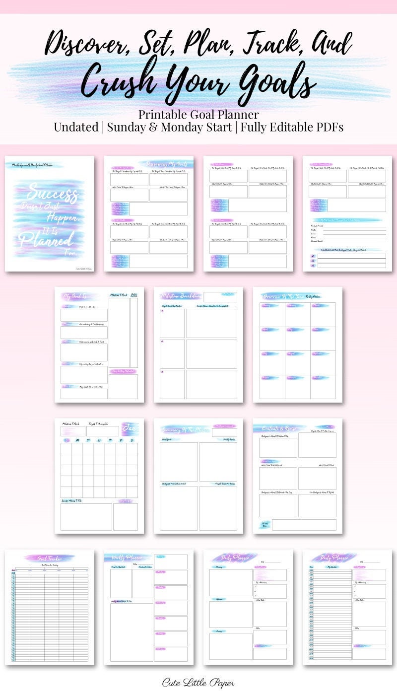 Goal Planner Printable Template Fully Editable Monthly Goal Planner - Etsy