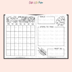 Bullet Journal Tropical Leaves Templates. Printable Bullet Journal Pages. BuJo Monthly Theme Spreads Set. BuJo Kit Digital & Printable. image 3