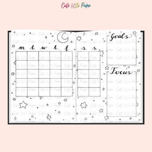 BuJo Monthly Spread Pages. Printable Bullet Journal Templates. January Bullet Journal Stars Theme. image 3