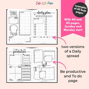2024 Bullet Journal Template. 40 pages printable PDF. A4 & A5. Sunday and Monday start. 2024 Planner BuJo Spreads. 2024 Bullet Journal Kit. image 6