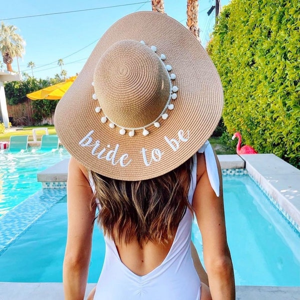 Bride To Be Sun Hat | Embroidered, Adjustable Bachelorette Party Beach Hats | Bridal, Bridesmaids Gifts, Favors, Accessories, Decorations,