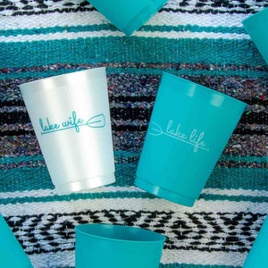 Lake Life Bachelorette Party Cups | 12 Pack, 16 oz | Reusable Frost Flex Drinkware | Lake House Bridesmaids Bridal Party Gifts Favors Decor