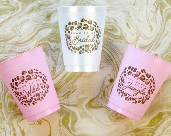 Jungle Bachelorette Party Cups | 12 Pack, 16 oz | Reusable Frost Flex Drinkware | Animal Print Bridesmaids Bridal Party Gifts Favors Decor