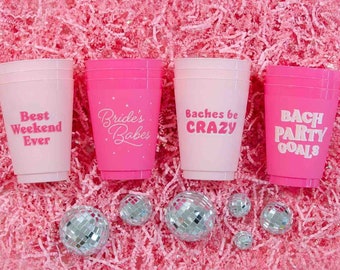 Bachelorette Party Cups | 12 Pack with Multiple Designs, Phrases | 16 oz | Washable Reusable | Funny, Cute Bridal Party Gifts Favors Decor