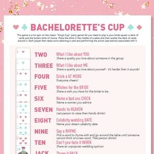 Bachelorette King&#39;s Cup Game | Printable PDF | Instant Download | Bridal Party Drinking Games | Bride Activities Decor Gifts Favors Ideas