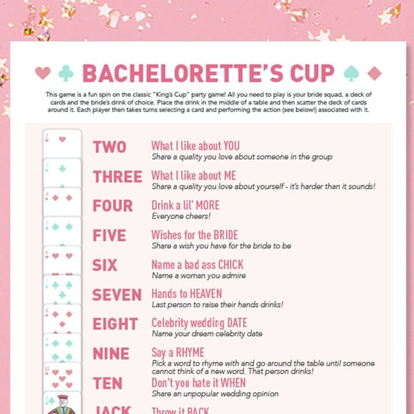 Bachelorette King's Cup Game | Printable PDF | Instant Download | Bridal Party Drinking Games | Bride Activities Decor Gifts Favors Ideas