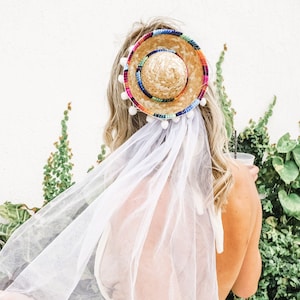 Mini Sombrero Veil with Pom-Poms | Final Fiesta Bridal Veil | Margaritas & Matrimony Bachelorette Party Decorations, Gifts, Favors