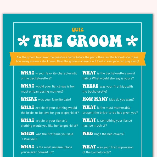 Quiz the Groom Bachelorette Party Game Etsy
