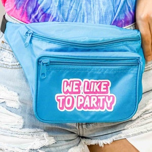 Wife Of The Party Bachelorette Fanny Packs 1990s Belt Bags with Zipper Pocket Bridesmaids Bum Bags Bridal Party Gifts Nineties Decor Blue (We/Party)