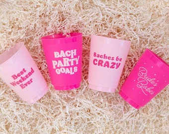 Bachelorette Party Cups | 12 Pack with Multiple Designs, Phrases | 16 oz | Washable Reusable | Funny, Cute Bridal Party Gifts Favors Decor