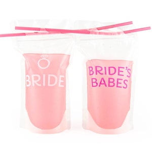 Bride's Babes Bachelorette Party Drink Pouches Reusable Bridesmaid Booze Bag with Straw Beach Pool Bachelorette Party Gifts Favors Ideas image 1