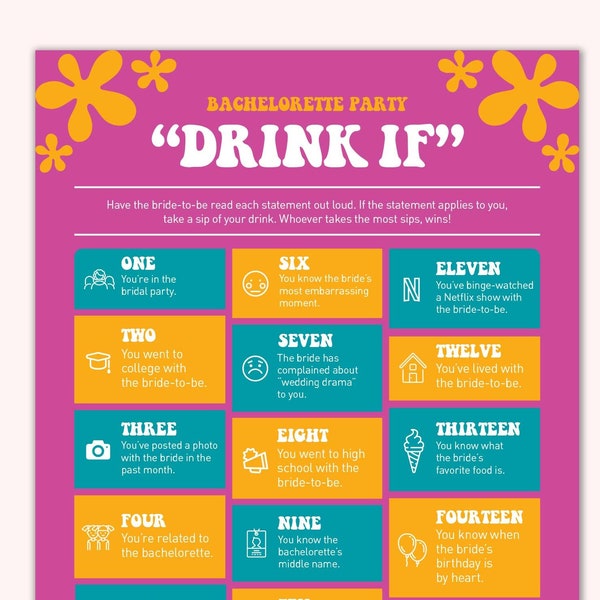 Dazed & Engaged Bachelorette Party Game - Drink If | Printable PDF | Instant Download | Bridal Shower Activities | Team Bride Games Favors