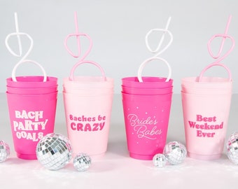 Bachelorette Party Cups | 12 Pack with Multiple Designs, Phrases | 16 oz | Washable Reusable | Funny, Cute Bridal Party Gifts Favors Decor