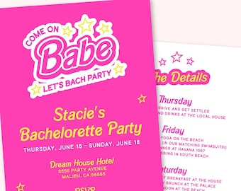 Let's Bach Party Customizable Party Invitation with Itinerary | Bachelorette Printable Editable Instant Download | Vintage Retro Doll 1990s