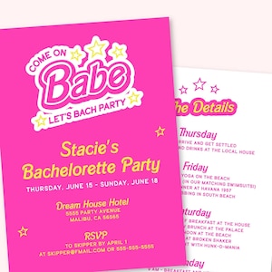 Let's Bach Party Customizable Party Invitation with Itinerary | Bachelorette Printable Editable Instant Download | Vintage Retro Doll 1990s