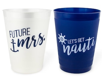 Nautical Bachelorette Party Cups | 12 Pack, 16 oz | Bridal Reusable Frost Flex Drinkware | Let's Get Nauti Bridesmaids Gifts Favors Decor