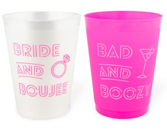 Bach & Boujee Bachelorette Party Cups (12 Pack) | Funny Bachelorette Party Favors | Bad And Boozy Decorations | 16 oz. Reusable Party Cups