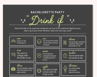 Camp Bachelorette Party Game - Drink If | Printable PDF | Instant Download | Mountain, Camping, Hiking Activities, Game, Decor, Favors, Gift