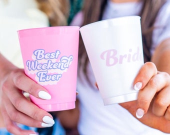 Vasos para despedida de soltera "El mejor fin de semana de mi vida" / Paquete de 12, 473 ml / Vasos reutilizables Frost Flex / Regalos y recuerdos para damas de honor en tonos pastel