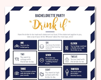Nautical Bachelorette Party Game - Drink If | Printable PDF | Instant Download | Bridal Shower Activities | Team Bride Games Favors Gifts