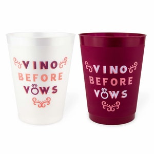 Winery Bachelorette Party Cups | 12 Pack, 16 oz | Reusable Frost Flex Drinkware | Vino Now Vows Later, Wine Bridesmaids Gifts Favors Decor