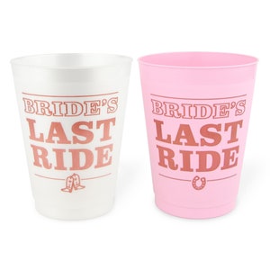 Bride's Last Ride Bachelorette Party Cups | 12 Pack, 16 oz | Reusable Frost Flex Drinkware | Country Western Bridal Party Gifts Favors Decor