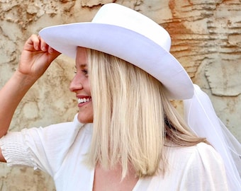 Cowboy Hat Veil | Country-Western Bachelorette Party Veil | Cowgirl Hat Bridal Veil | Nashville, Austin Bride Accessories