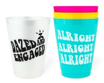 Dazed & Engaged Bachelorette Party Cups | 12 Pack, 16 oz | Reusable Frost Flex Drinkware | 1990s 1970s Bridal Bridesmaids Gifts Favors Decor