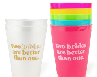 LGBTQ Bachelorette Party Cups | 12 Pack, 16 oz | Reusable Frost Flex Drinkware | Two Brides Are Better Than One, Lesbian Bridesmaids Gifts