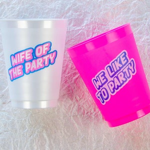 Wife Of The Party Bachelorette Party Cups | 12 Pack, 16 oz | Reusable Frost Flex Drinkware | 1990s Nineties Bridal Party Gifts Favors Decor