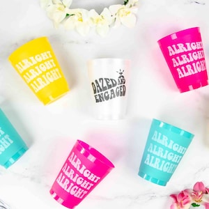 Dazed & Engaged Bachelorette Party Cups | 12 Pack, 16 oz | Reusable Frost Flex Drinkware | 1990s 1970s Bridal Bridesmaids Gifts Favors Decor