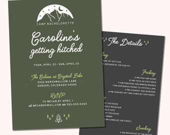 Camp, Cabin Bachelorette Party Invitation Template | Editable Instant Download | Printable Bachelorette Party Invitations with Itinerary