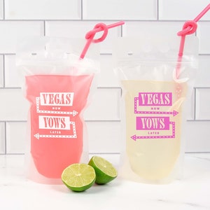 Vegas Now Vows Later Drink Pouches | Reusable Bridesmaid Booze Bags with Straw| Las Vegas Pool Bachelorette Party Favors Bridal Shower Gifts