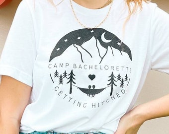 Camp Bachelorette Party T-Shirts | Camping Bridal Accessories | Getting Hitched Getting Lit Bridesmaids Decor | Rustic Outdoor Hiking Gifts