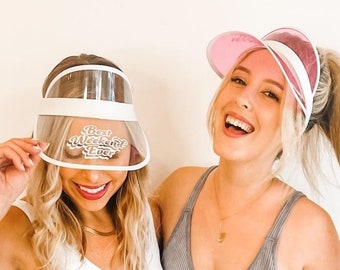 Best Weekend Ever Retro Sun Visors | Bachelorette Pastel Bridal Party Hats | Charleston, 30A, Beach Bridesmaids Gifts Favors Accessories