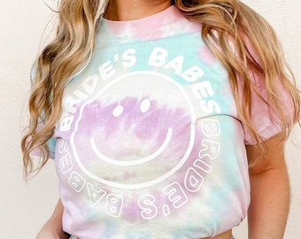 Y2K Bachelorette Party Shirts | Taylor Swift Lover Bridesmaids Shirts | 90s Bridal Party Gifts, Favors, Decor | Pastel Tie-Dye Smiley Face