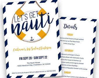 Nautical Bachelorette Party Invitation Template – Editable Instant Download - Printable Bachelorette Party Invitations with Itinerary