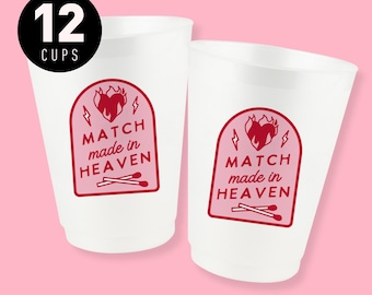 Match Made In Heaven Bachelorette Cups - 12 Pk 16 oz | Custom Designed Drinkware | Matchbox Party Favors, Perfect Match Bridal Shower Decor