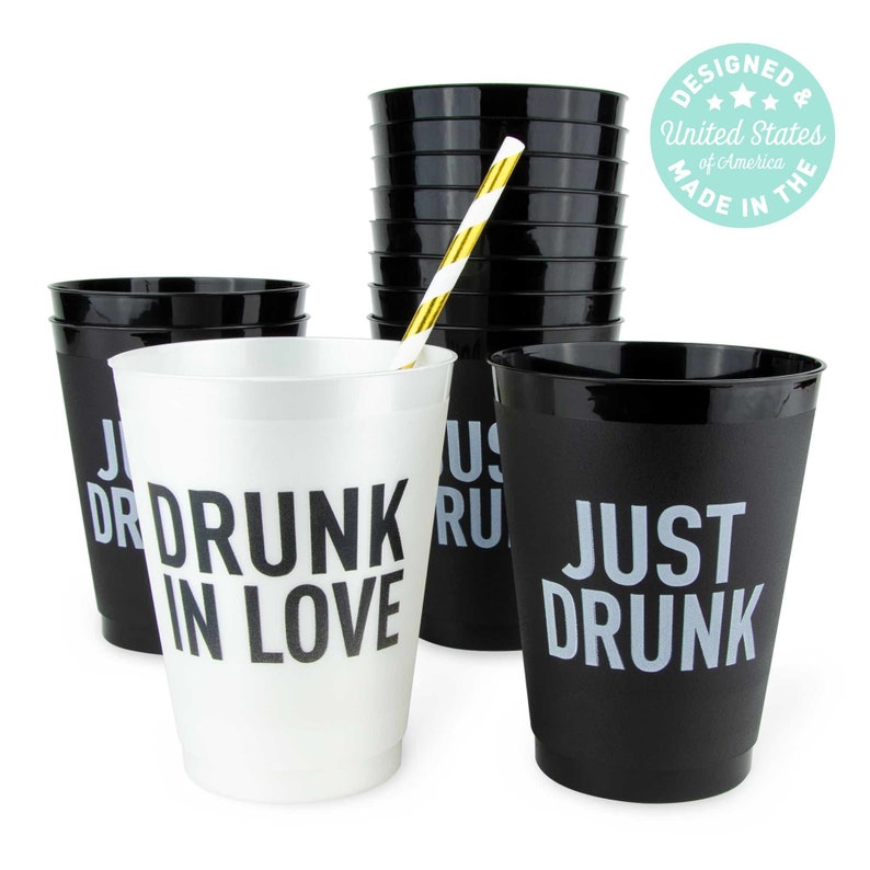 Drunk In Love Bachelorette Party Cups | 16 oz Frost Flex | Reusable, Washable | Bridesmaids Accessories, Gifts, Decor