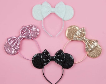 Diademas con orejas de ratón / Despedida de soltera en Orlando, Florida / Regalos de lentejuelas para damas de honor, recuerdos, decoración, accesorios para el cabello, rosa, dorado, negro